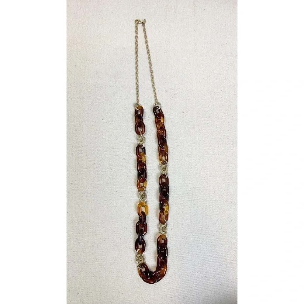 Loft Ann Taylor Long Faux tortoise acrylic link Chain necklace